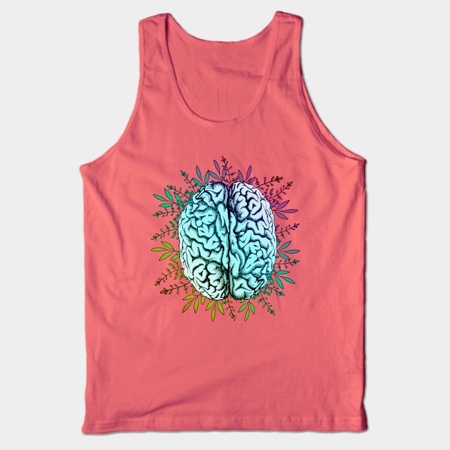 Brain, rainbow color,leaves,positivity, creativity, right hemisphere brain, health, Mental, mind Tank Top by Collagedream